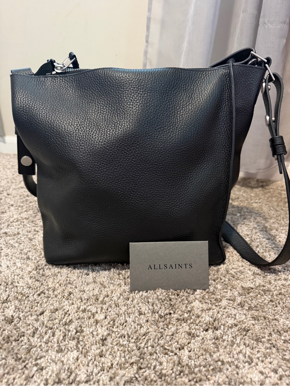 AllSaints Black Pebbled Leather Shoulder Bag